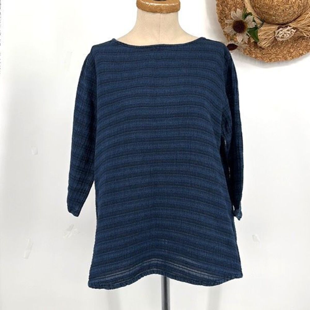 J.Jill Indigo Round Neck 3/4‎ Sleeve Tunic Pullover Top Cotton Blue S
